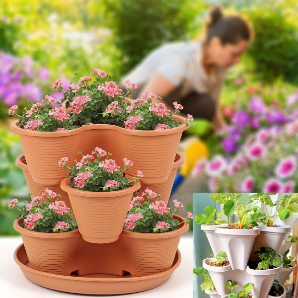 Vertikāli sakraujami puķu podi (3 gab. komplekts) | PLANTUP