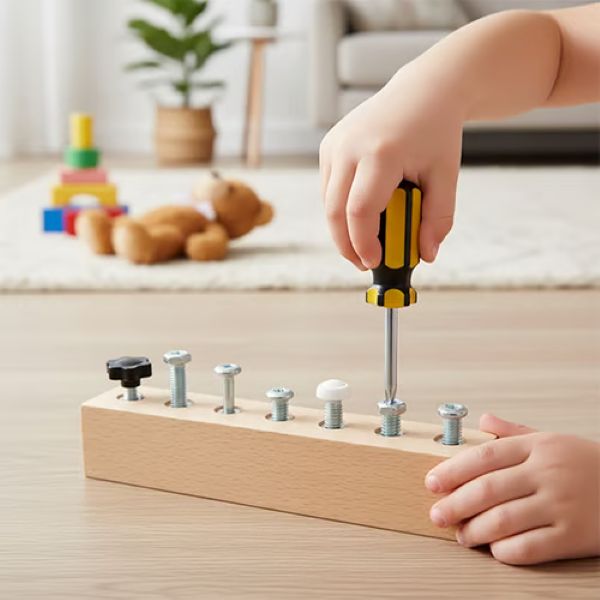 Montessori skrūvēšanas dēlis - Dižskābarža koks, Īsti instrumenti, Vecums 3+ | MINIMOJSTER
